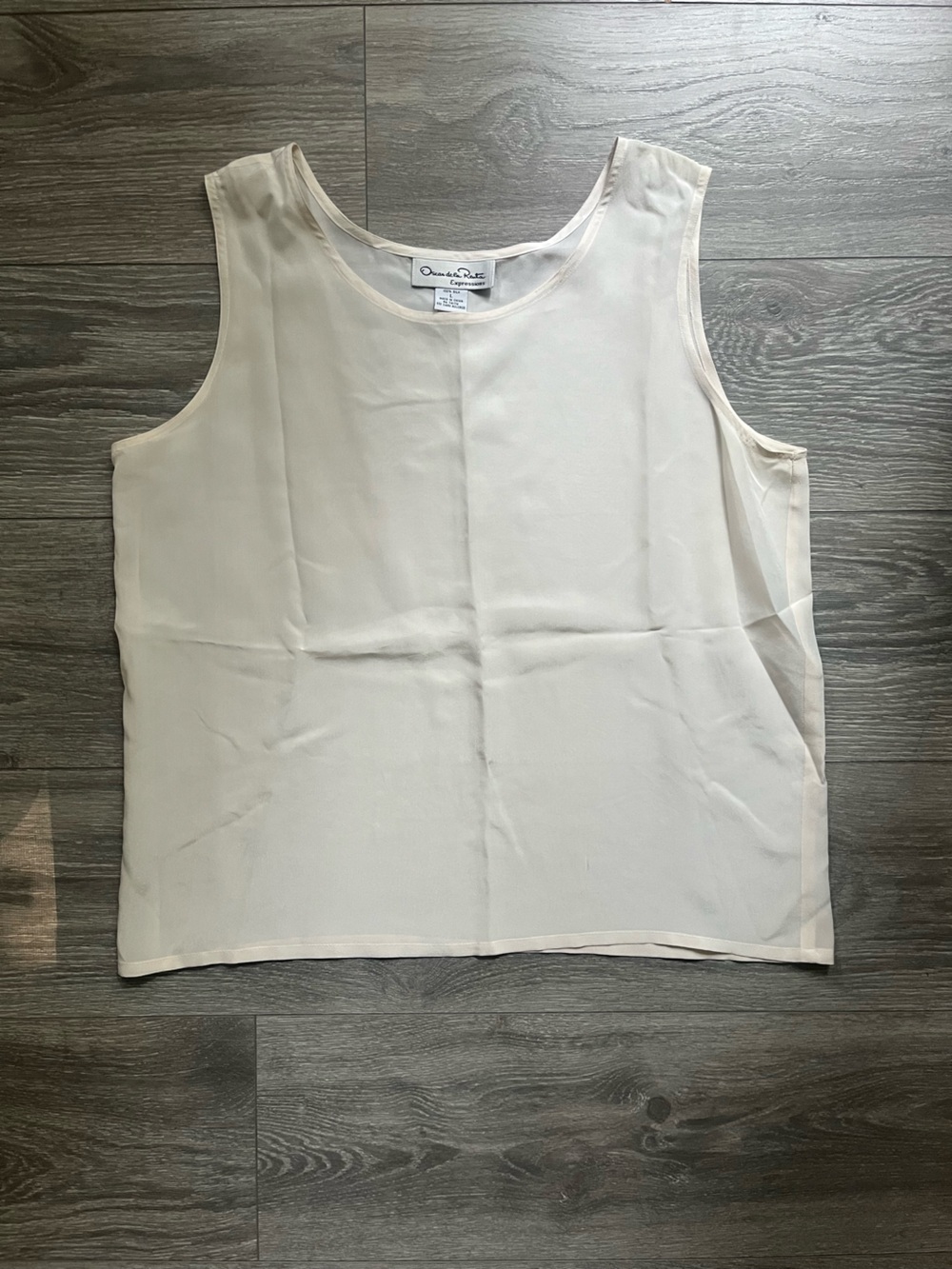 Oscar de la Renta Cream 100% Silk Vintage Classic Minimalist Sleeveless Top L